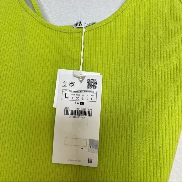 Zara Neon Lime Green Ribbed Body-Con Mini Dress L - Picture 5 of 6